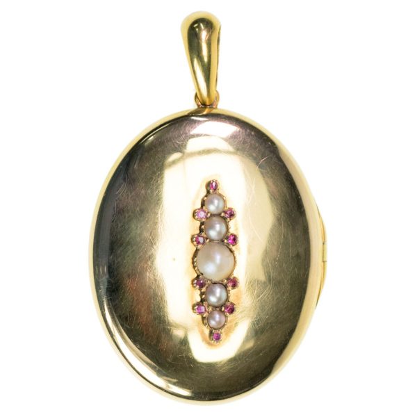 Antique Victorian Pearl and Ruby Gold Pendant Locket