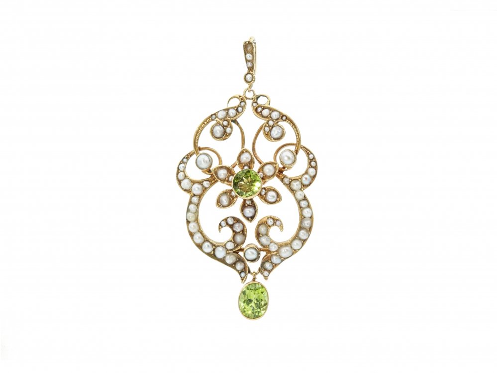 Antique Victorian Peridot and Pearl Pendant