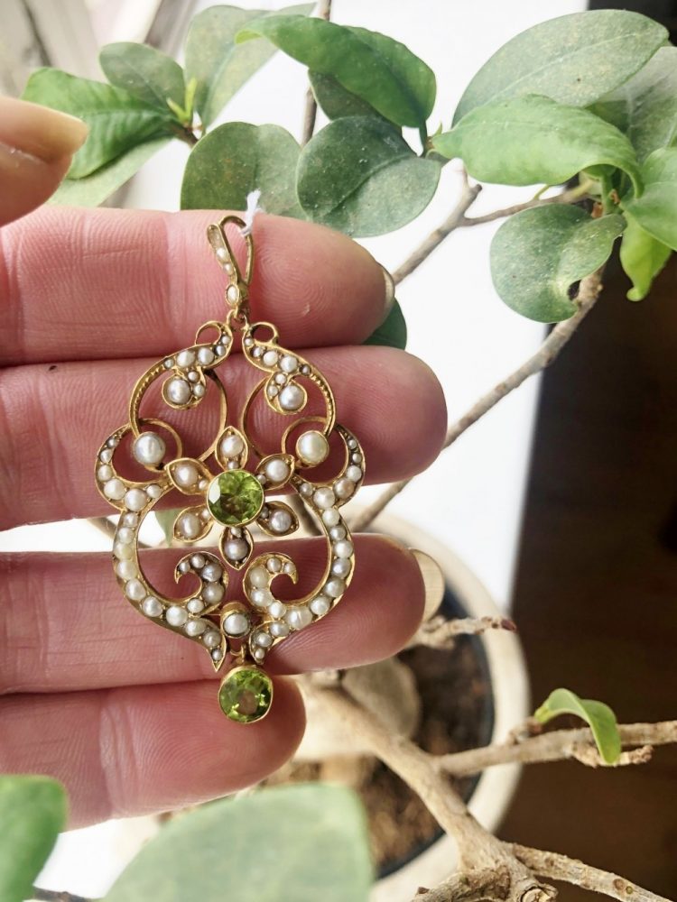 Antique Victorian Peridot and Pearl Pendant