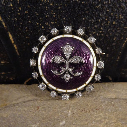 Antique Victorian Purple Enamel Mourning Brooch