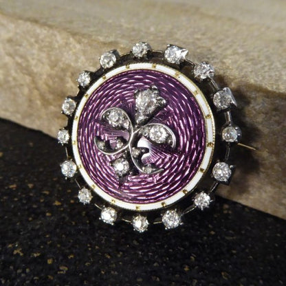 Antique Victorian Purple Enamel Mourning Brooch