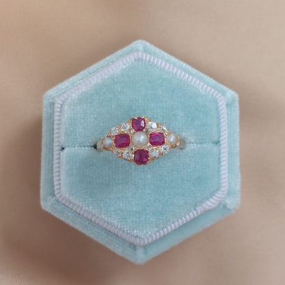 Antique Victorian Ruby Diamond and Pearl Ring