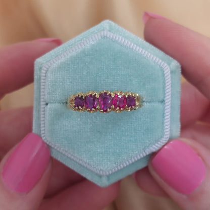 Antique Victorian Ruby Five Stone Ring, 1.25ct