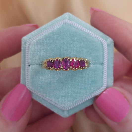 Antique Victorian Ruby Five Stone Ring, 1.25ct