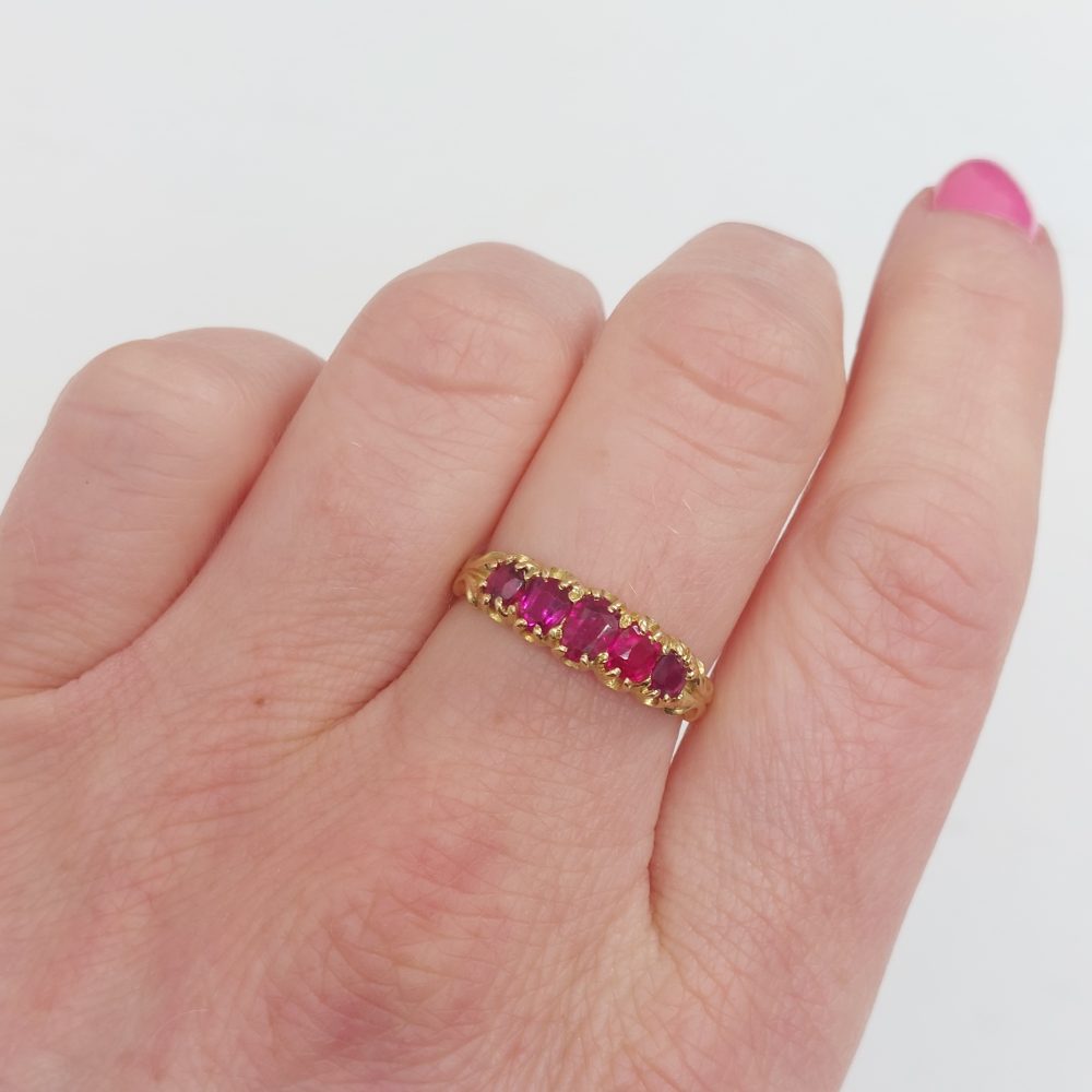 Antique Victorian Ruby Five Stone Ring, 1.25ct