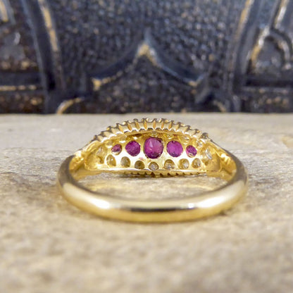 Antique Victorian Ruby Five Stone and Diamond Cluster Ring