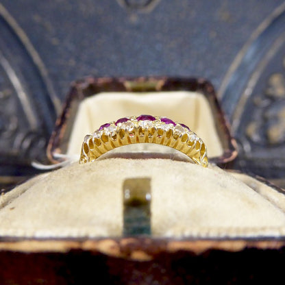 Antique Victorian Ruby Five Stone and Diamond Cluster Ring