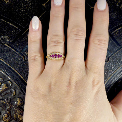Antique Victorian Ruby Five Stone and Diamond Cluster Ring