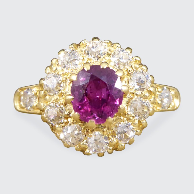 Antique Victorian Ruby and Diamond Cluster Ring