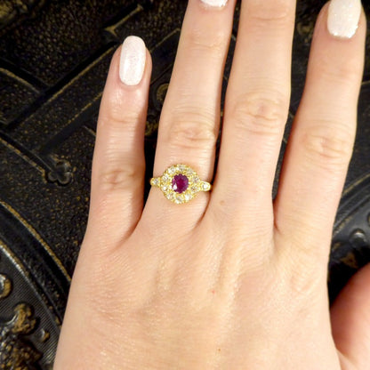 Antique Victorian Ruby and Diamond Cluster Ring