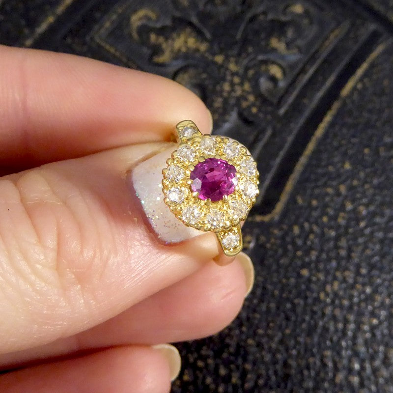 Antique Victorian Ruby and Diamond Cluster Ring
