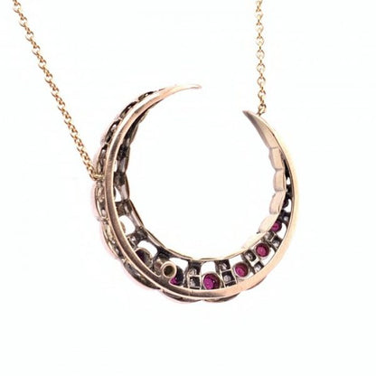 Antique Victorian Ruby and Diamond Crescent Pendant
