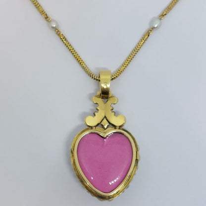 Antique Victorian Ruby and Pearl Heart Pendant with Chain 
