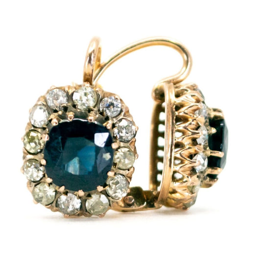 Antique Victorian Sapphire Diamond Cluster Drop Earrings