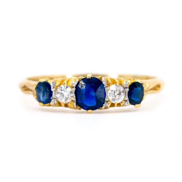Antique Victorian Sapphire Diamond Five Stone Gold Ring