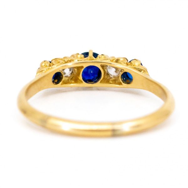 Antique Victorian Sapphire Diamond Five Stone Gold Ring