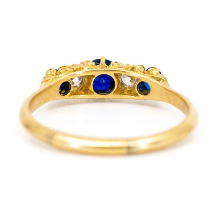 Antique Victorian Sapphire Diamond Five Stone Gold Ring