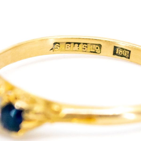 Antique Victorian Sapphire Diamond Five Stone Gold Ring