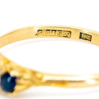 Antique Victorian Sapphire Diamond Five Stone Gold Ring