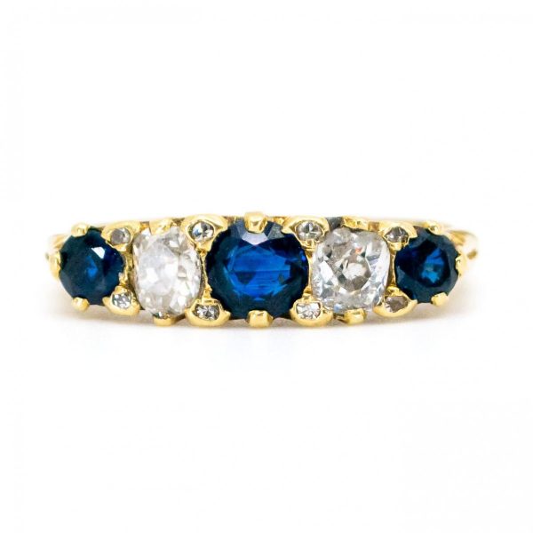 Antique Victorian Sapphire Diamond Five Stone Ring