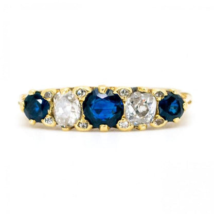 Antique Victorian Sapphire Diamond Five Stone Ring