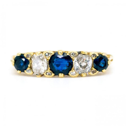 Antique Victorian Sapphire Diamond Five Stone Ring