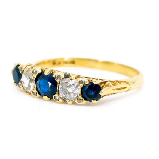Antique Victorian Sapphire Diamond Five Stone Ring