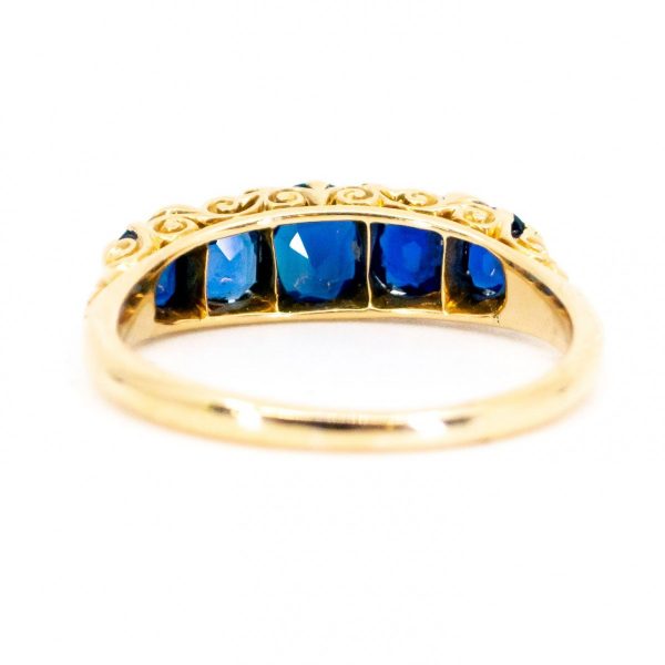 Antique Victorian Sapphire Five Stone Ring With Rose Cut Diamonds