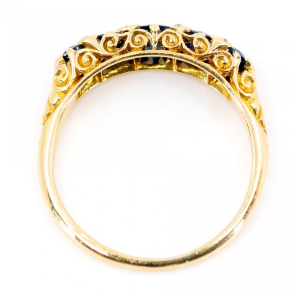 Antique Victorian Sapphire Five Stone Ring With Rose Cut Diamonds
