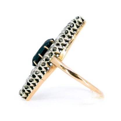 Antique Victorian Sapphire Old Mine Cut Diamond Navette Ring