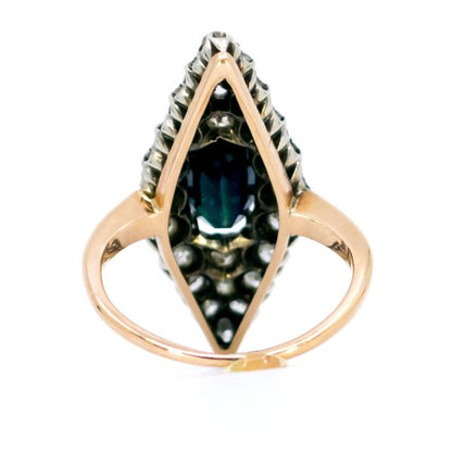 Antique Victorian Sapphire Old Mine Cut Diamond Navette Ring