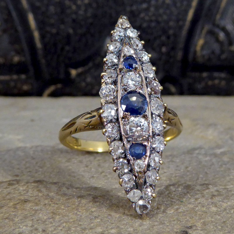 Antique Victorian Sapphire and Diamond Marquise Ring