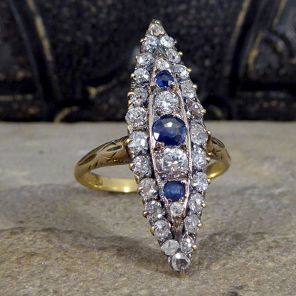 Antique Victorian Sapphire and Diamond Marquise Ring