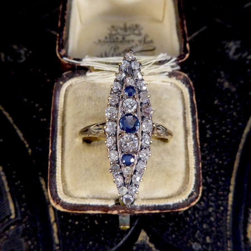 Antique Victorian Sapphire and Diamond Marquise Ring