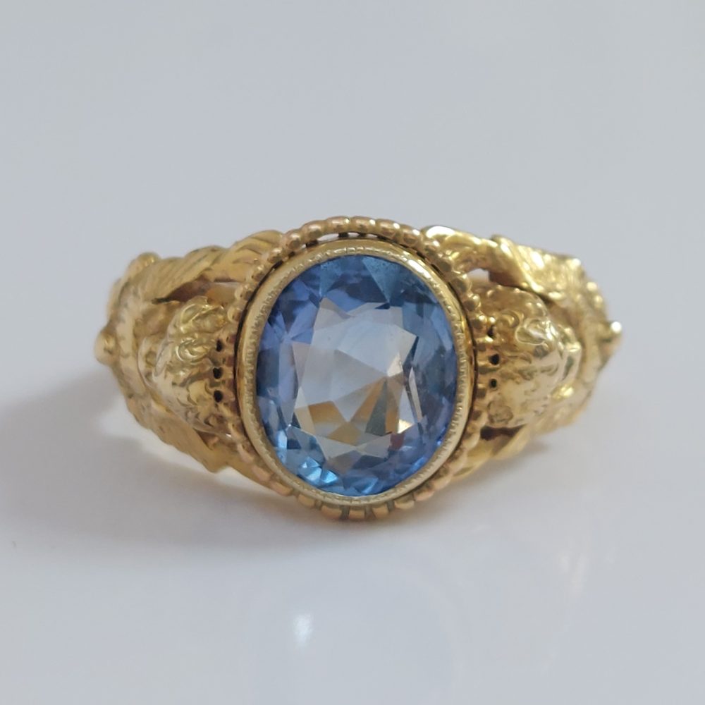 Antique Victorian Sapphire and Gold Chrub Ring, 3.73cts