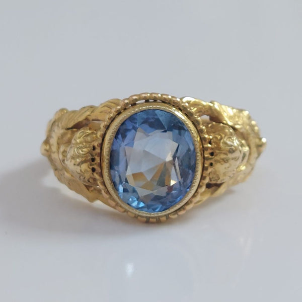 Antique Victorian Sapphire and Gold Chrub Ring, 3.73cts