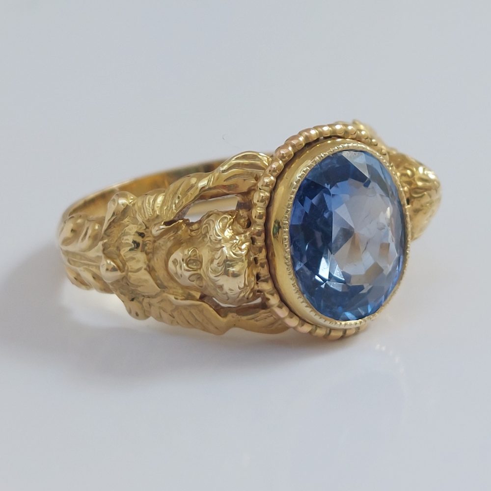 Antique Victorian Sapphire and Gold Chrub Ring, 3.73cts