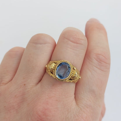 Antique Victorian Sapphire and Gold Chrub Ring, 3.73cts