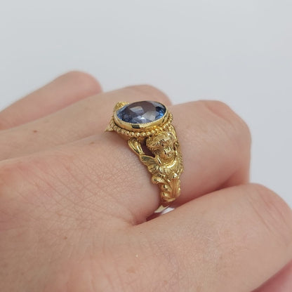 Antique Victorian Sapphire and Gold Chrub Ring, 3.73cts