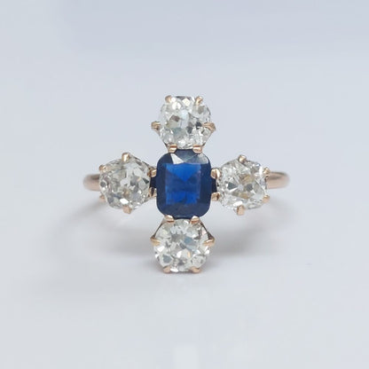 Antique Victorian Sapphire and Old Cut Diamond Ring