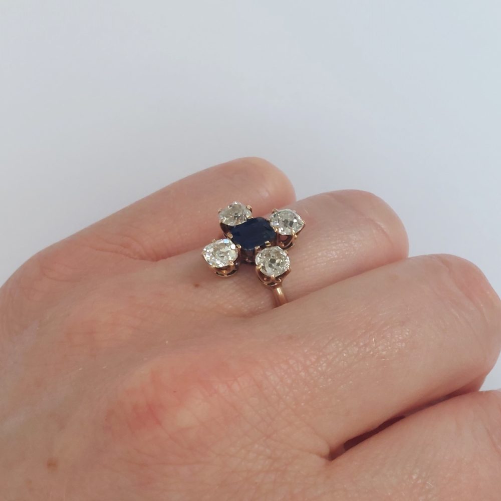 Antique Victorian Sapphire and Old Cut Diamond Ring