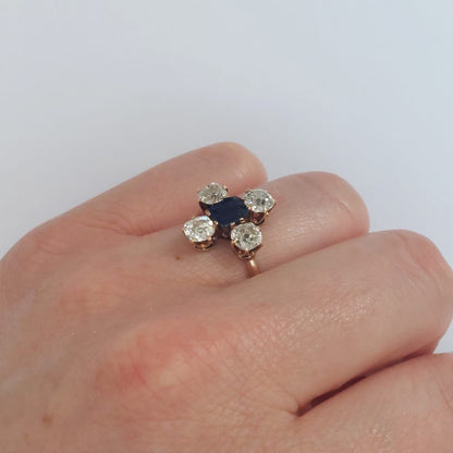 Antique Victorian Sapphire and Old Cut Diamond Ring