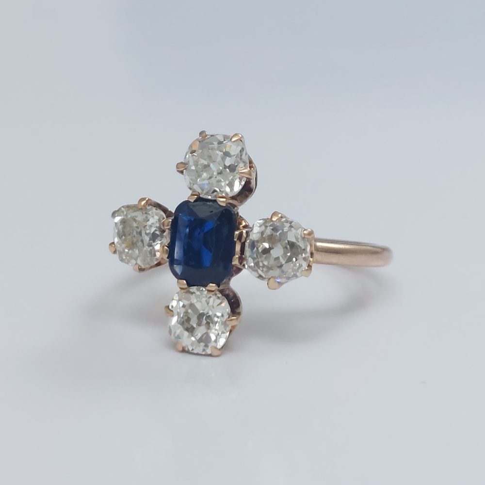 Antique Victorian Sapphire and Old Cut Diamond Ring