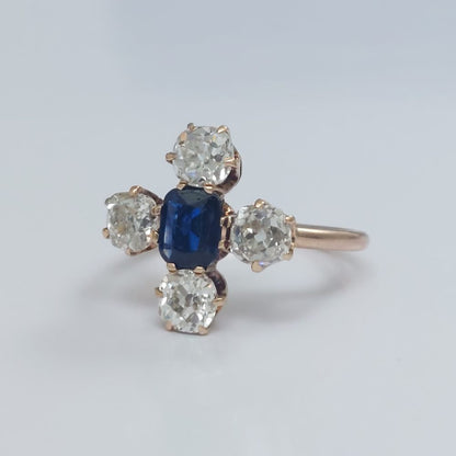 Antique Victorian Sapphire and Old Cut Diamond Ring