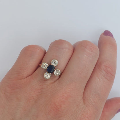 Antique Victorian Sapphire and Old Cut Diamond Ring