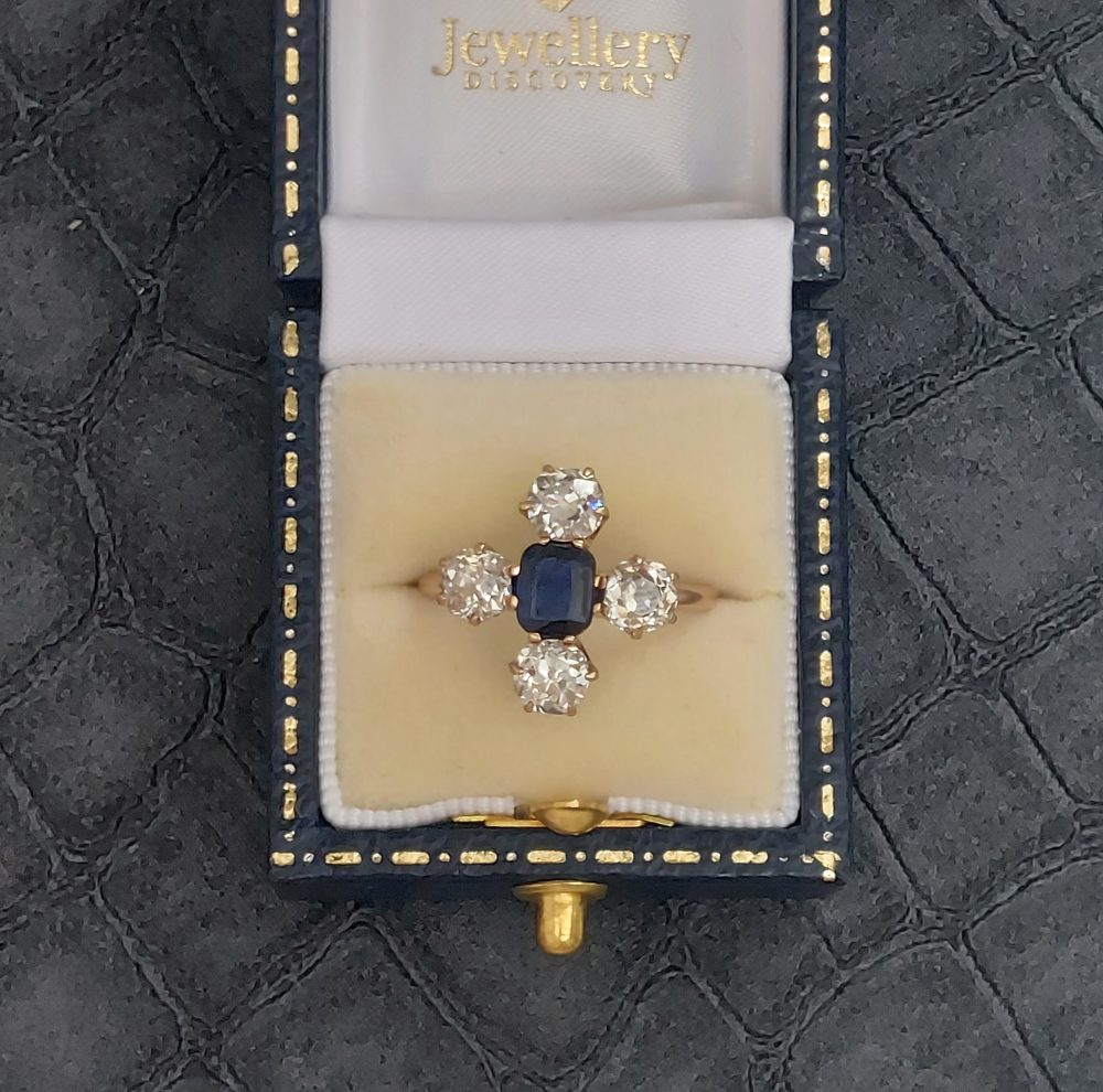 Antique Victorian Sapphire and Old Cut Diamond Ring