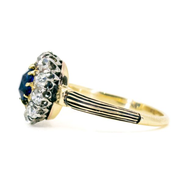 Antique Victorian Sapphire and Old Mine Cut Diamond Cluster Ring