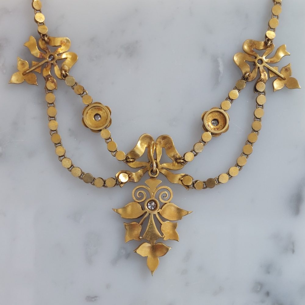 Antique Victorian Seed Pearl and Diamond Swag Necklace