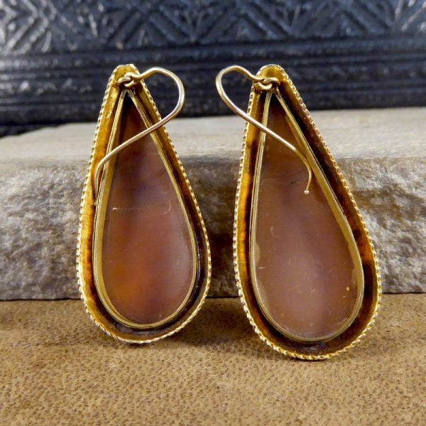 Antique Victorian Shell Cameo 15ct Gold Pendant Earrings