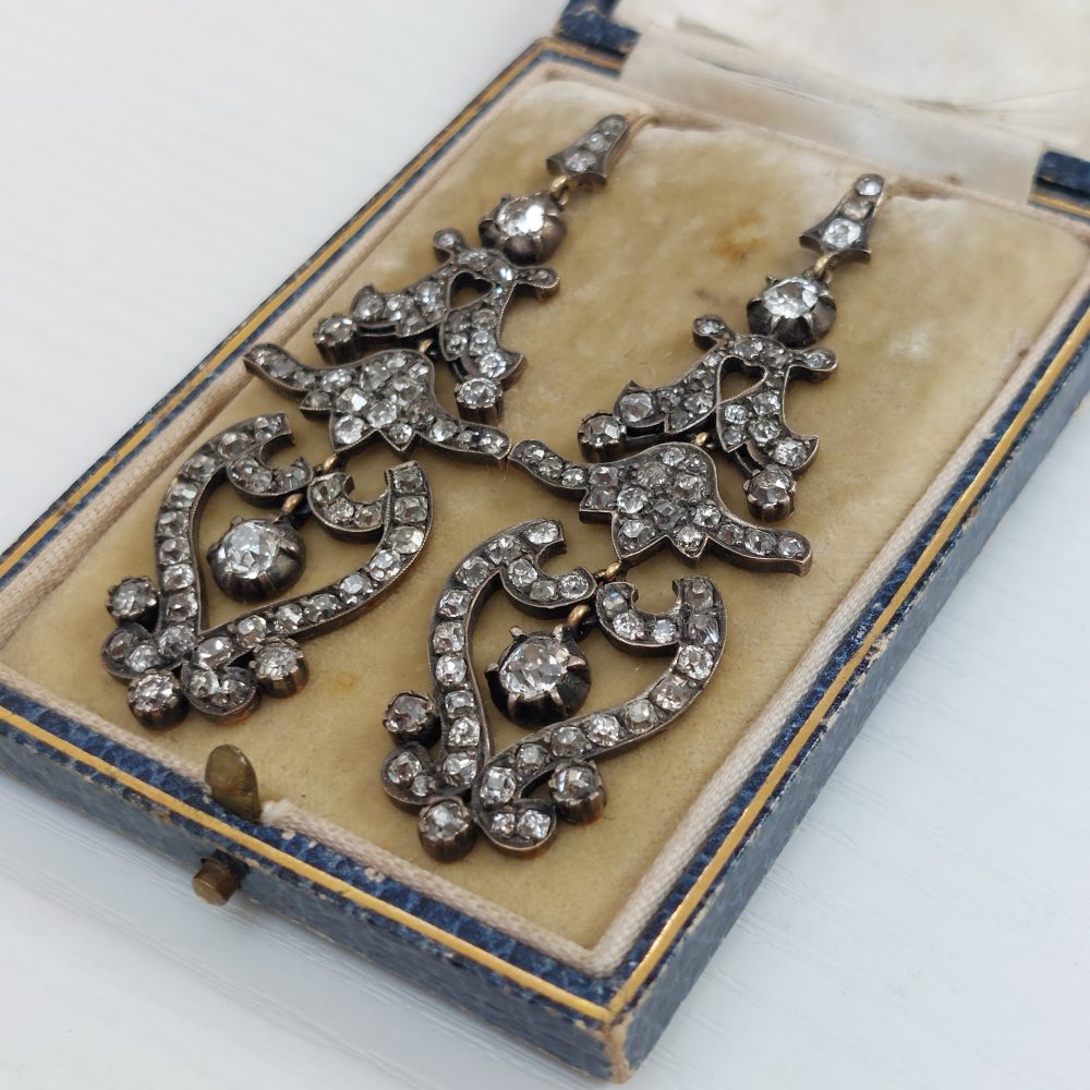 Antique Victorian Style Diamond Drop Earrings
